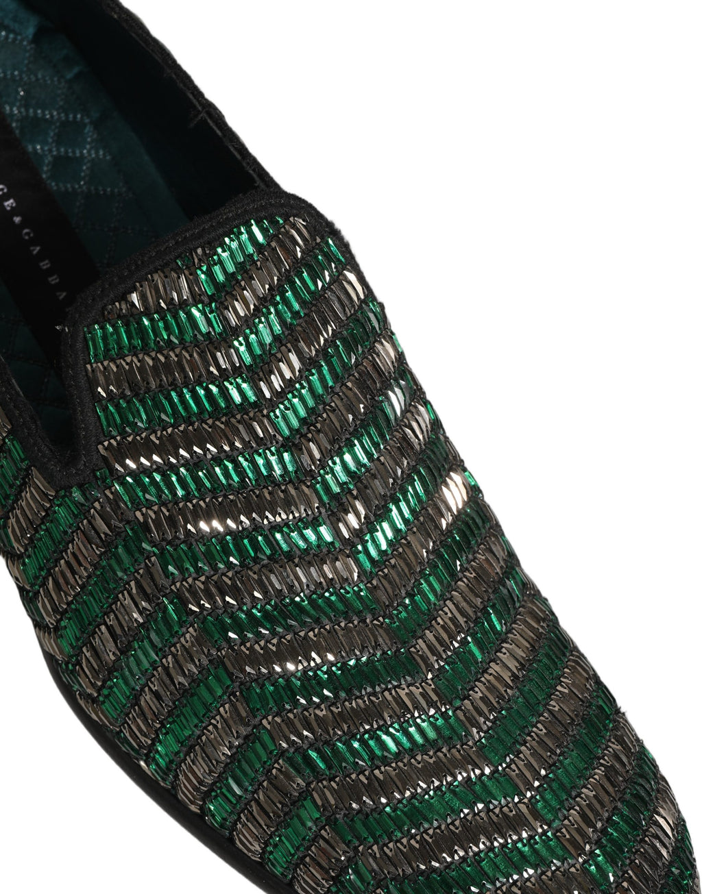 Dolce & Gabbana Silver Green Embellished Dress Loafers Shoes Dolce & Gabbana