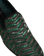 Dolce & Gabbana Silver Green Embellished Dress Loafers Shoes Dolce & Gabbana