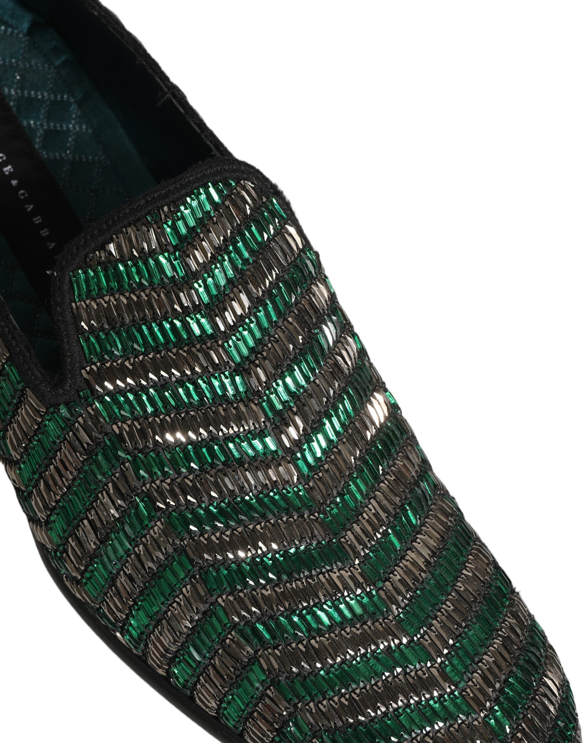 Dolce & Gabbana Silver Green Embellished Dress Loafers Shoes Dolce & Gabbana