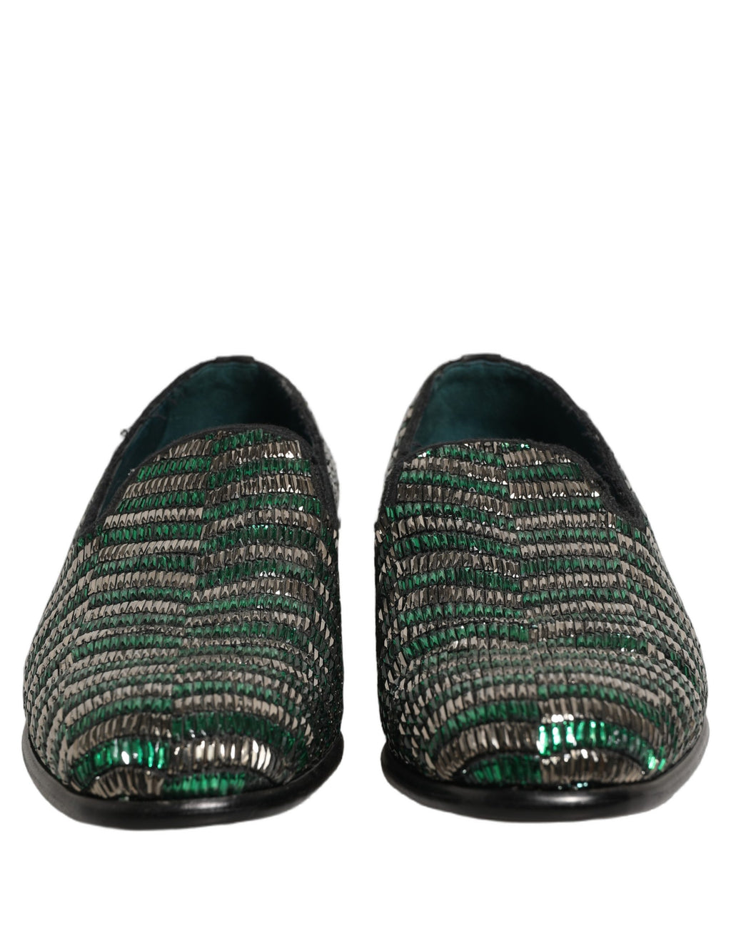 Dolce & Gabbana Silver Green Embellished Dress Loafers Shoes Dolce & Gabbana