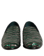 Dolce & Gabbana Silver Green Embellished Dress Loafers Shoes Dolce & Gabbana