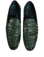 Dolce & Gabbana Silver Green Embellished Dress Loafers Shoes Dolce & Gabbana