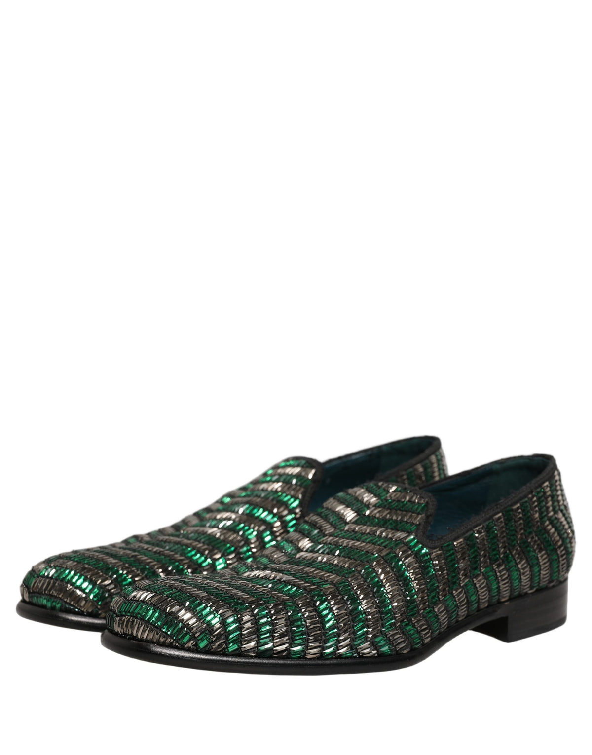 Dolce & Gabbana Silver Green Embellished Dress Loafers Shoes Dolce & Gabbana
