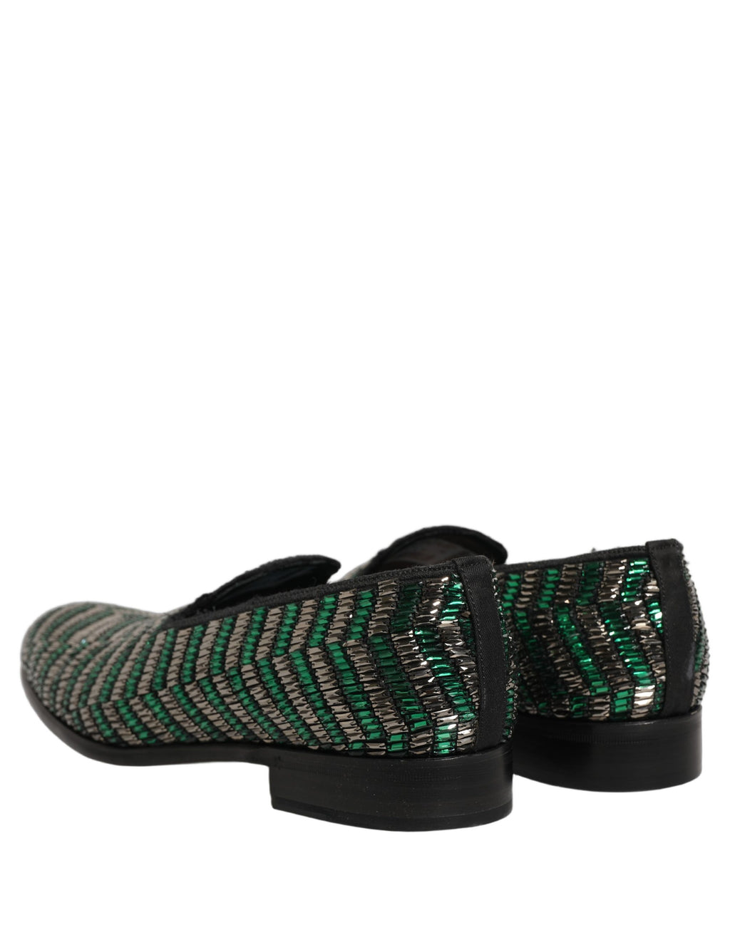 Dolce & Gabbana Silver Green Embellished Dress Loafers Shoes Dolce & Gabbana