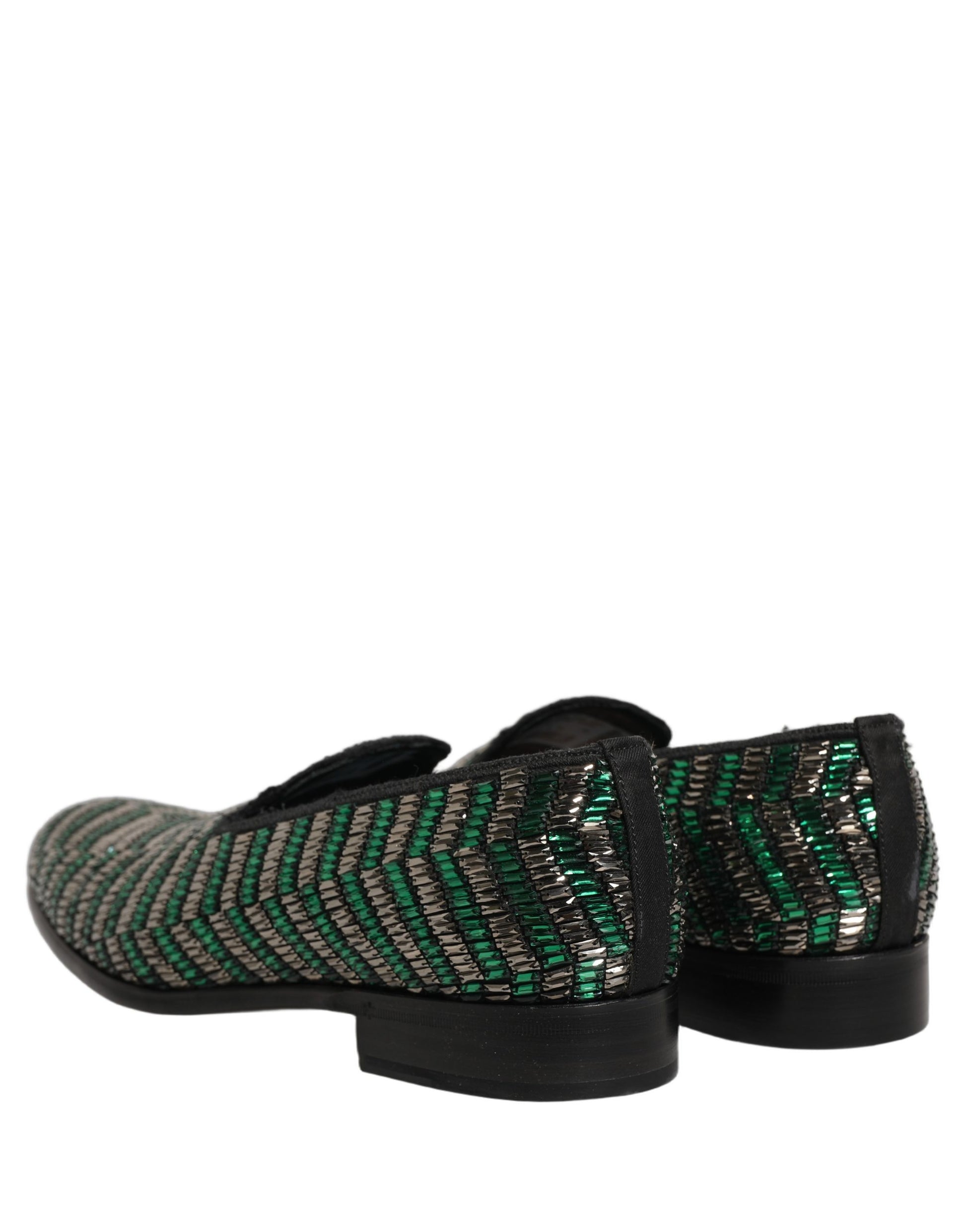 Dolce & Gabbana Silver Green Embellished Dress Loafers Shoes Dolce & Gabbana