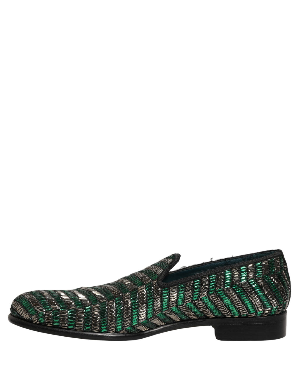 Dolce & Gabbana Silver Green Embellished Dress Loafers Shoes Dolce & Gabbana