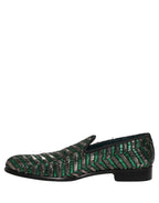 Dolce & Gabbana Silver Green Embellished Dress Loafers Shoes Dolce & Gabbana