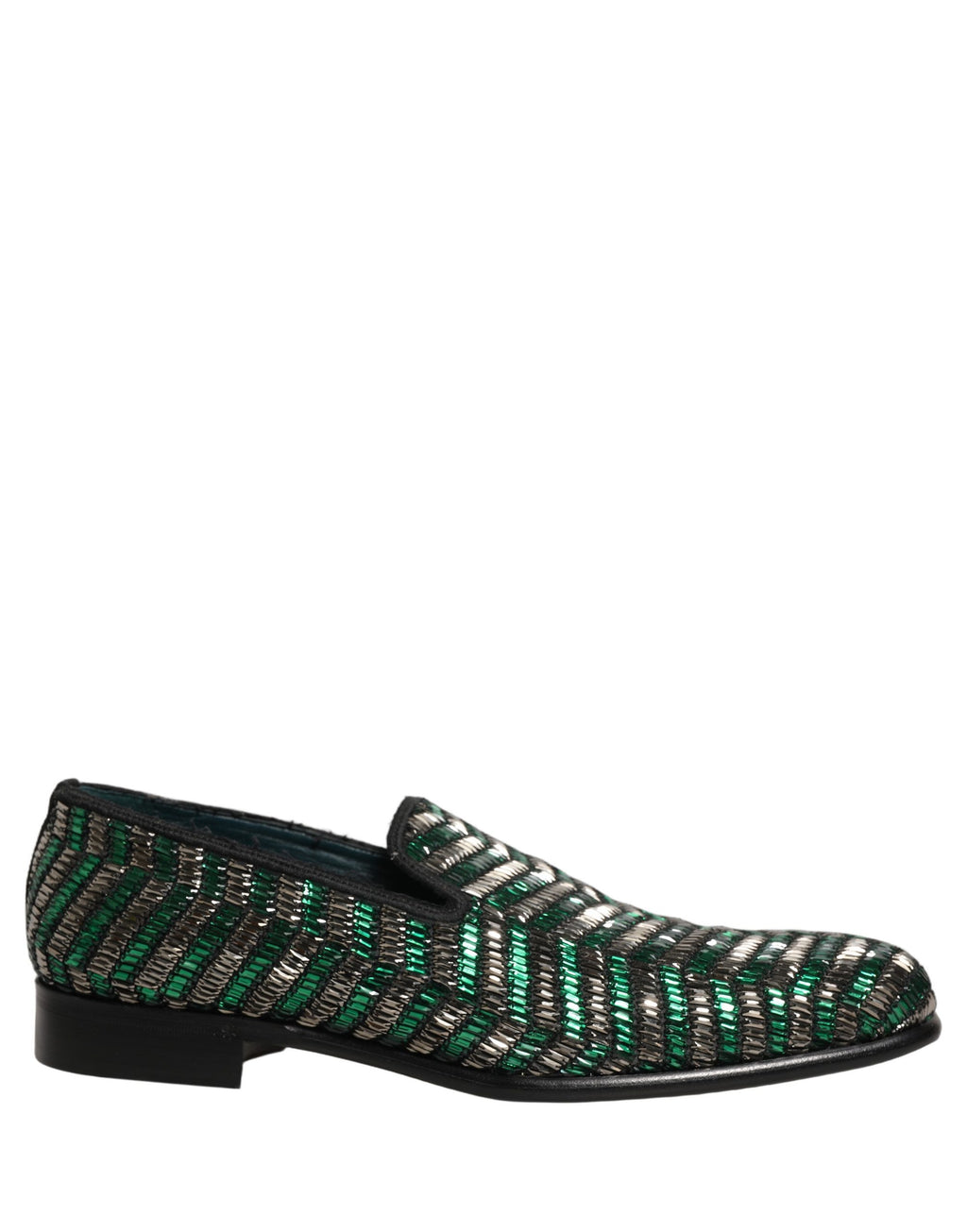 Dolce & Gabbana Silver Green Embellished Dress Loafers Shoes Dolce & Gabbana