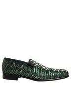 Dolce & Gabbana Silver Green Embellished Dress Loafers Shoes Dolce & Gabbana