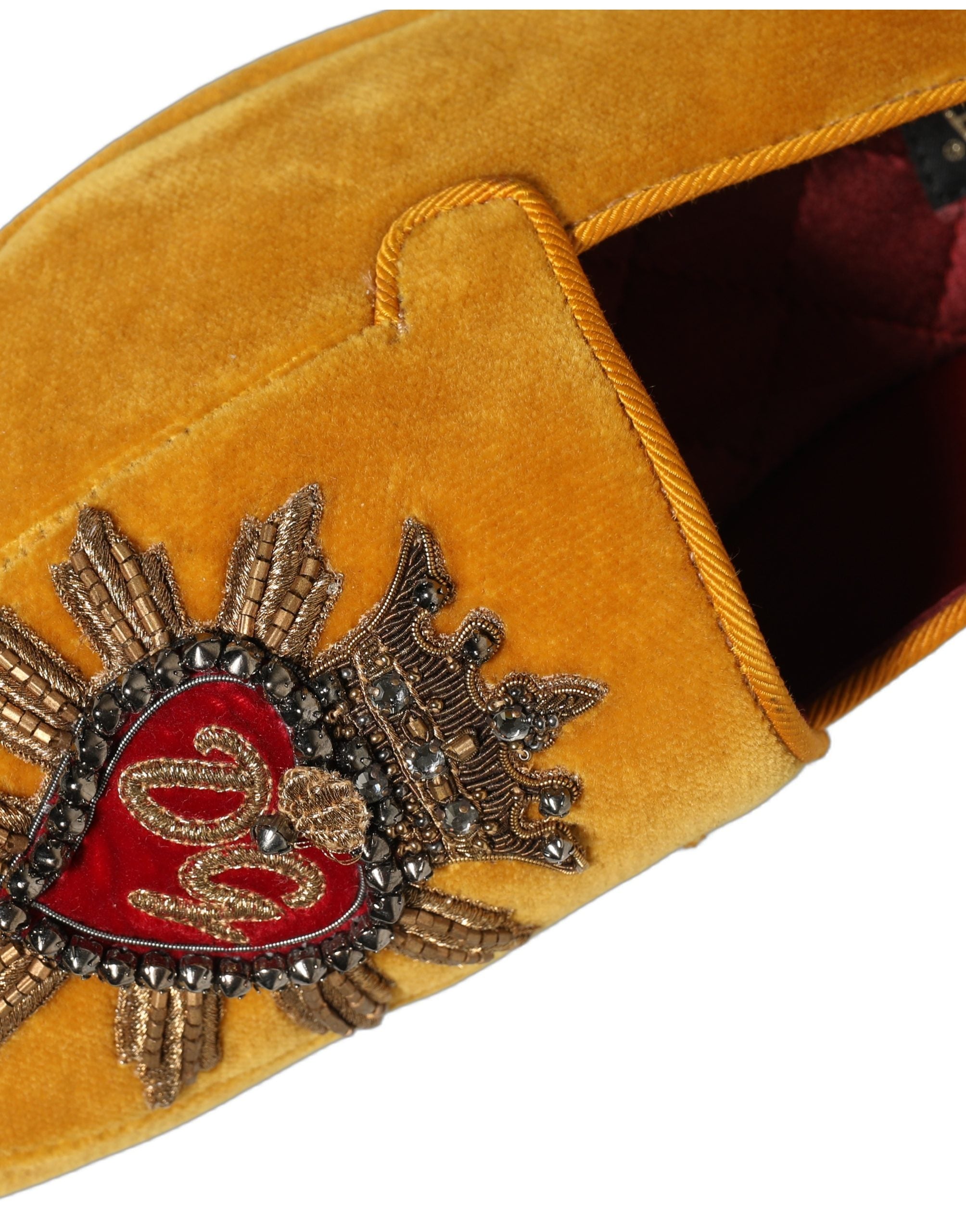 Dolce & Gabbana Yellow Velvet DG Heart Loafers Flats Shoes Dolce & Gabbana