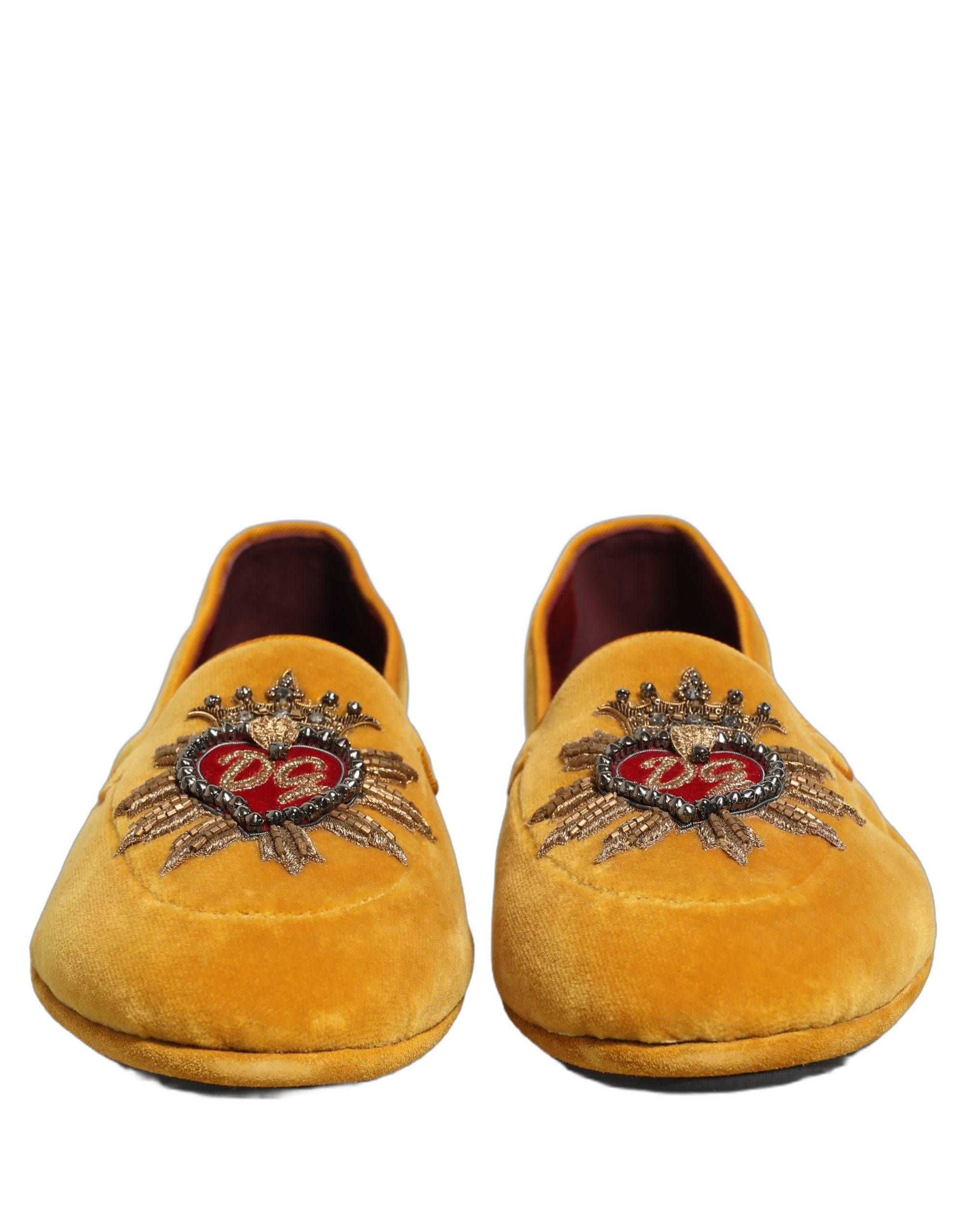 Dolce & Gabbana Yellow Velvet DG Heart Loafers Flats Shoes Dolce & Gabbana