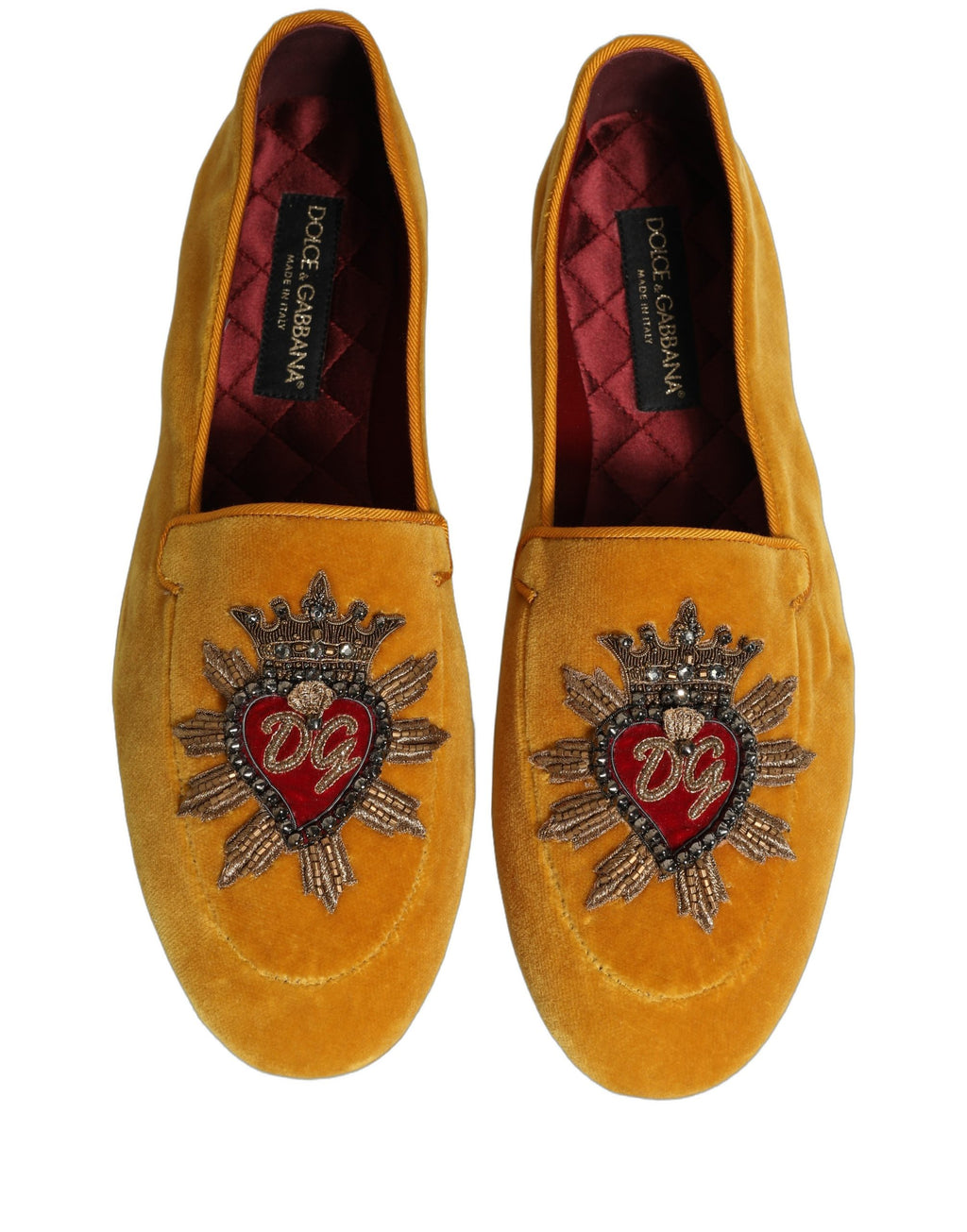 Dolce & Gabbana Yellow Velvet DG Heart Loafers Flats Shoes Dolce & Gabbana