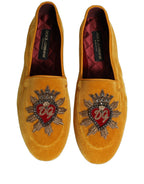 Dolce & Gabbana Yellow Velvet DG Heart Loafers Flats Shoes Dolce & Gabbana
