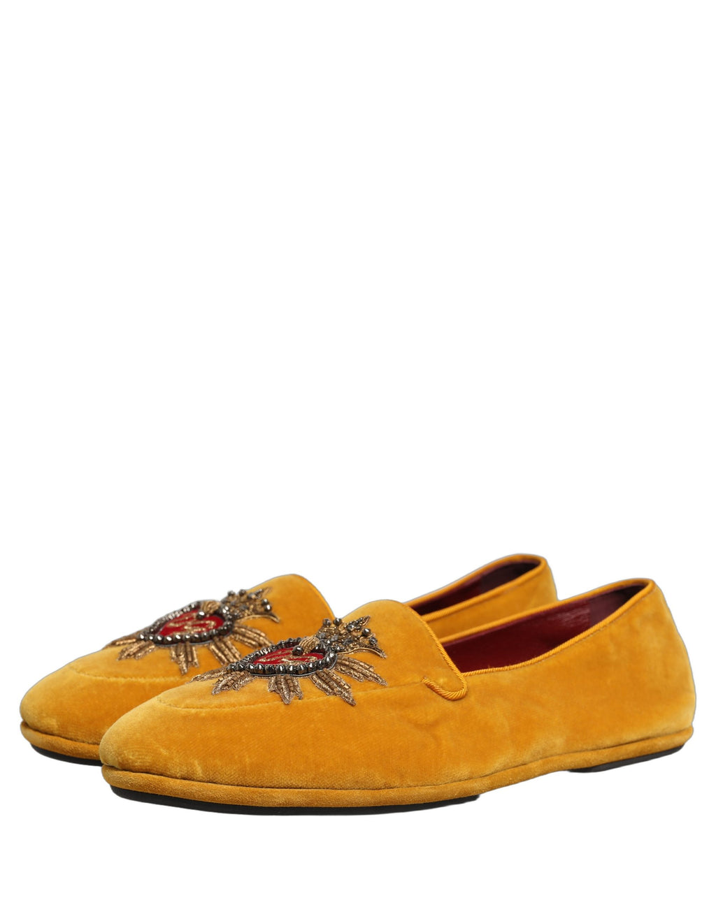 Dolce & Gabbana Yellow Velvet DG Heart Loafers Flats Shoes Dolce & Gabbana