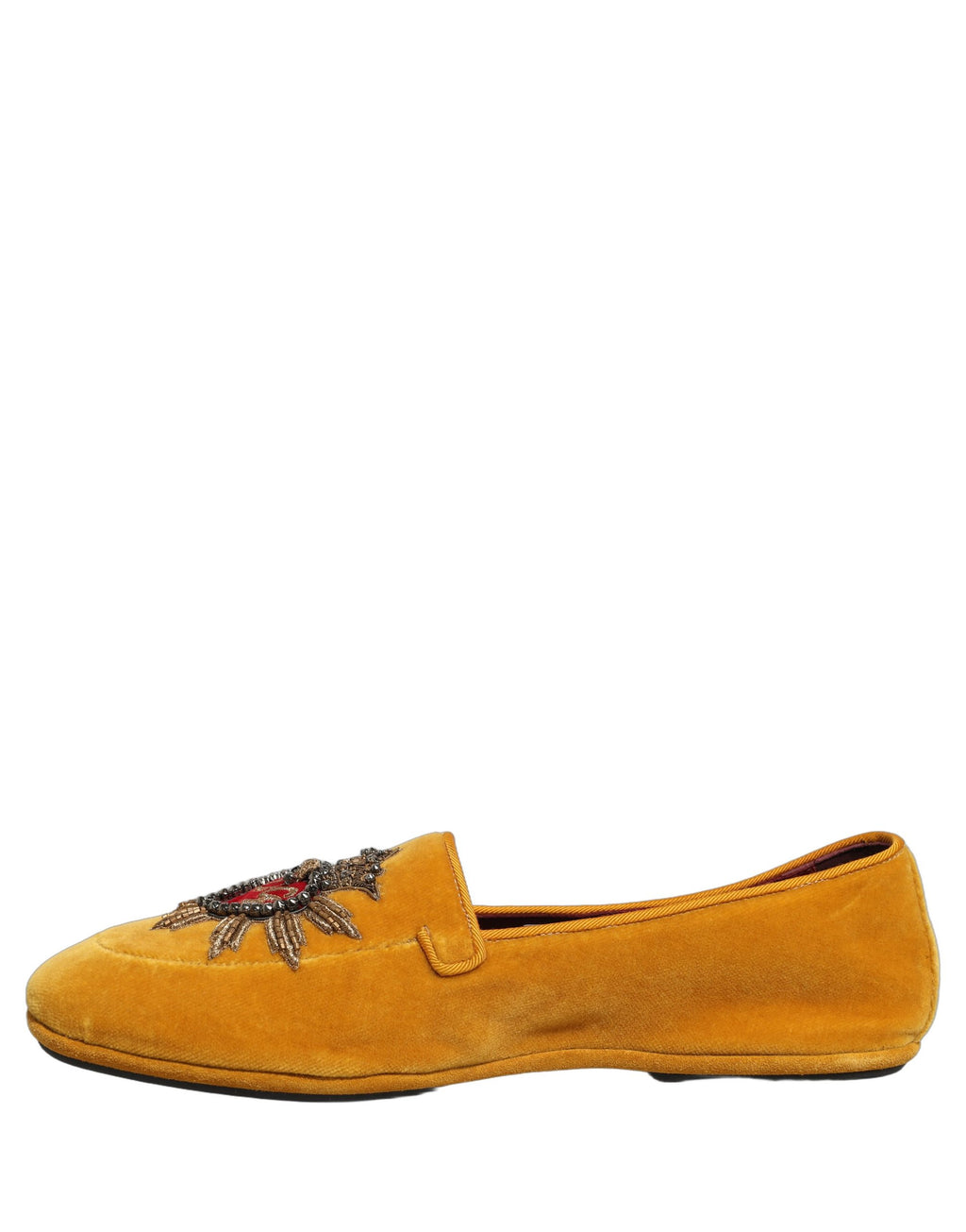Dolce & Gabbana Yellow Velvet DG Heart Loafers Flats Shoes Dolce & Gabbana