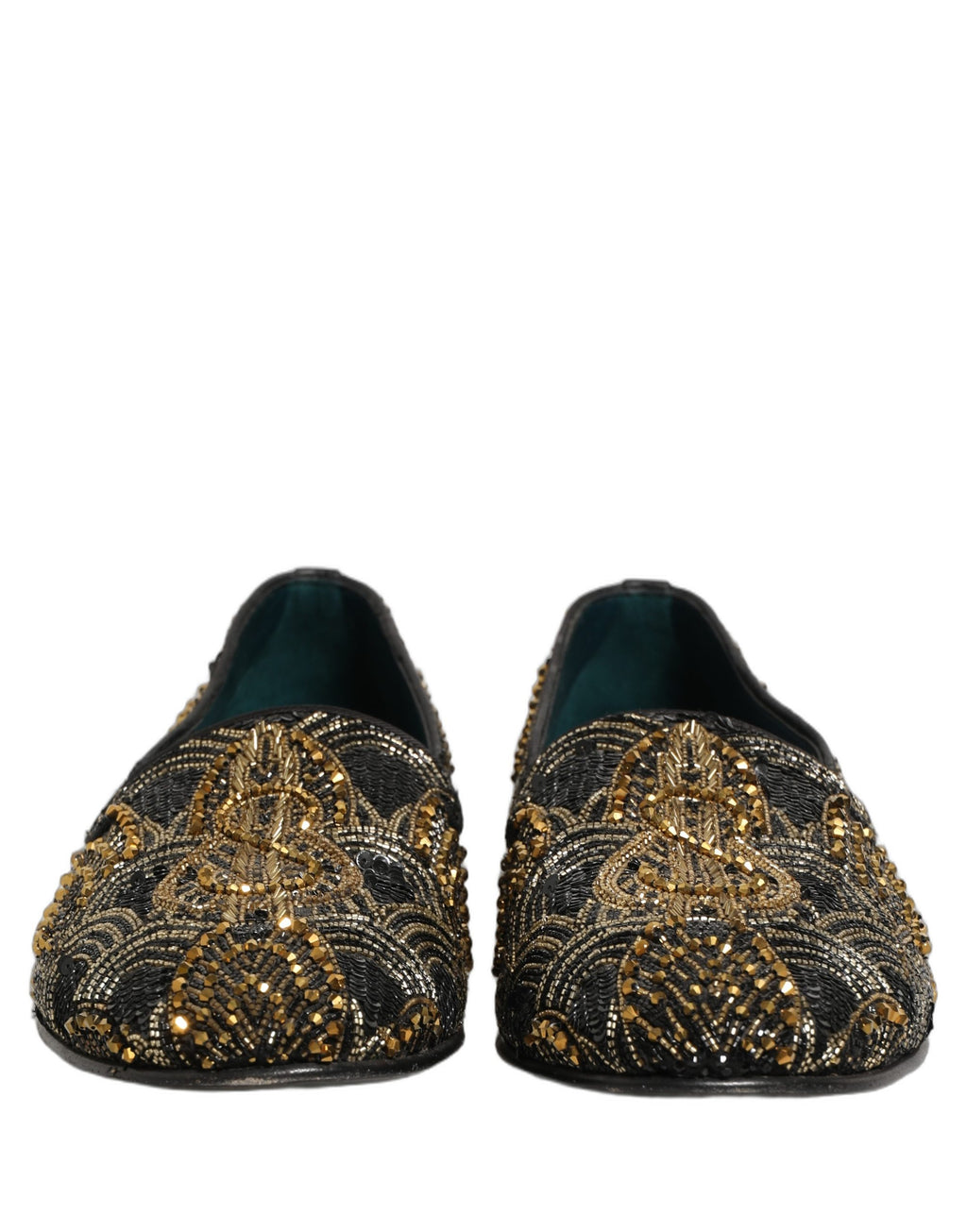 Dolce & Gabbana Black Gold Embellished Dress Loafers Shoes Dolce & Gabbana