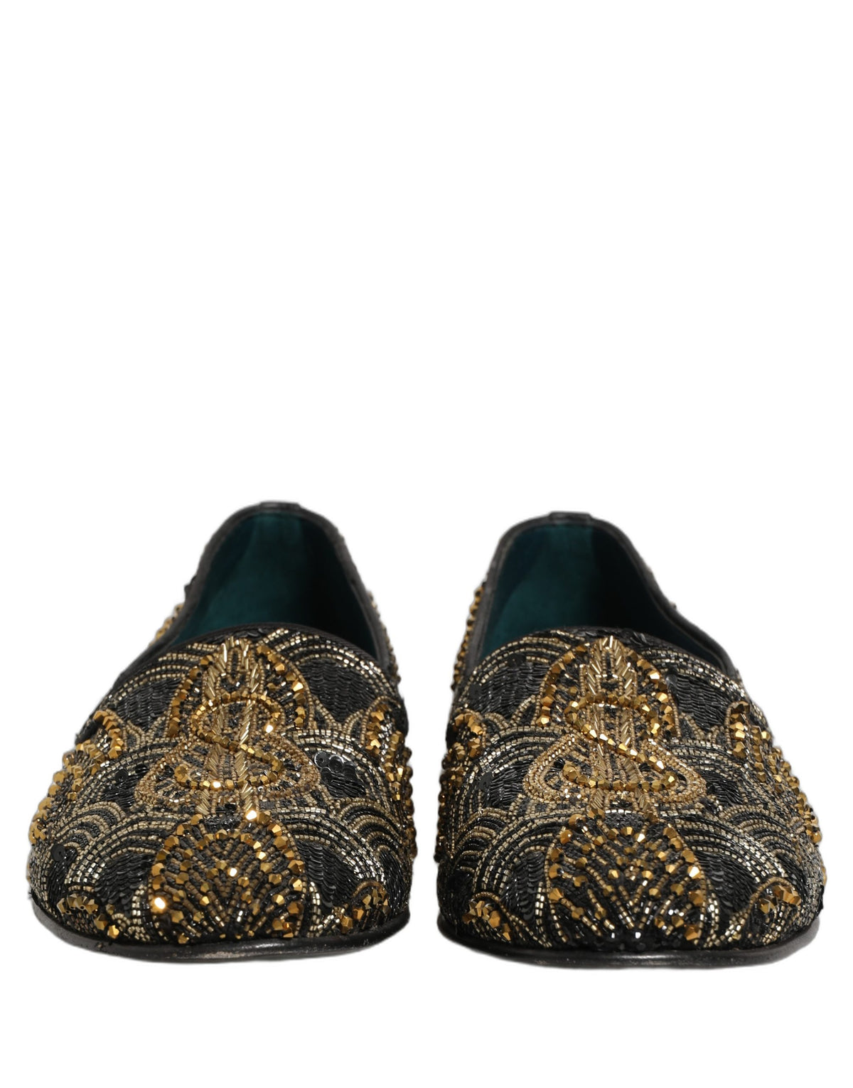 Dolce & Gabbana Black Gold Embellished Dress Loafers Shoes Dolce & Gabbana