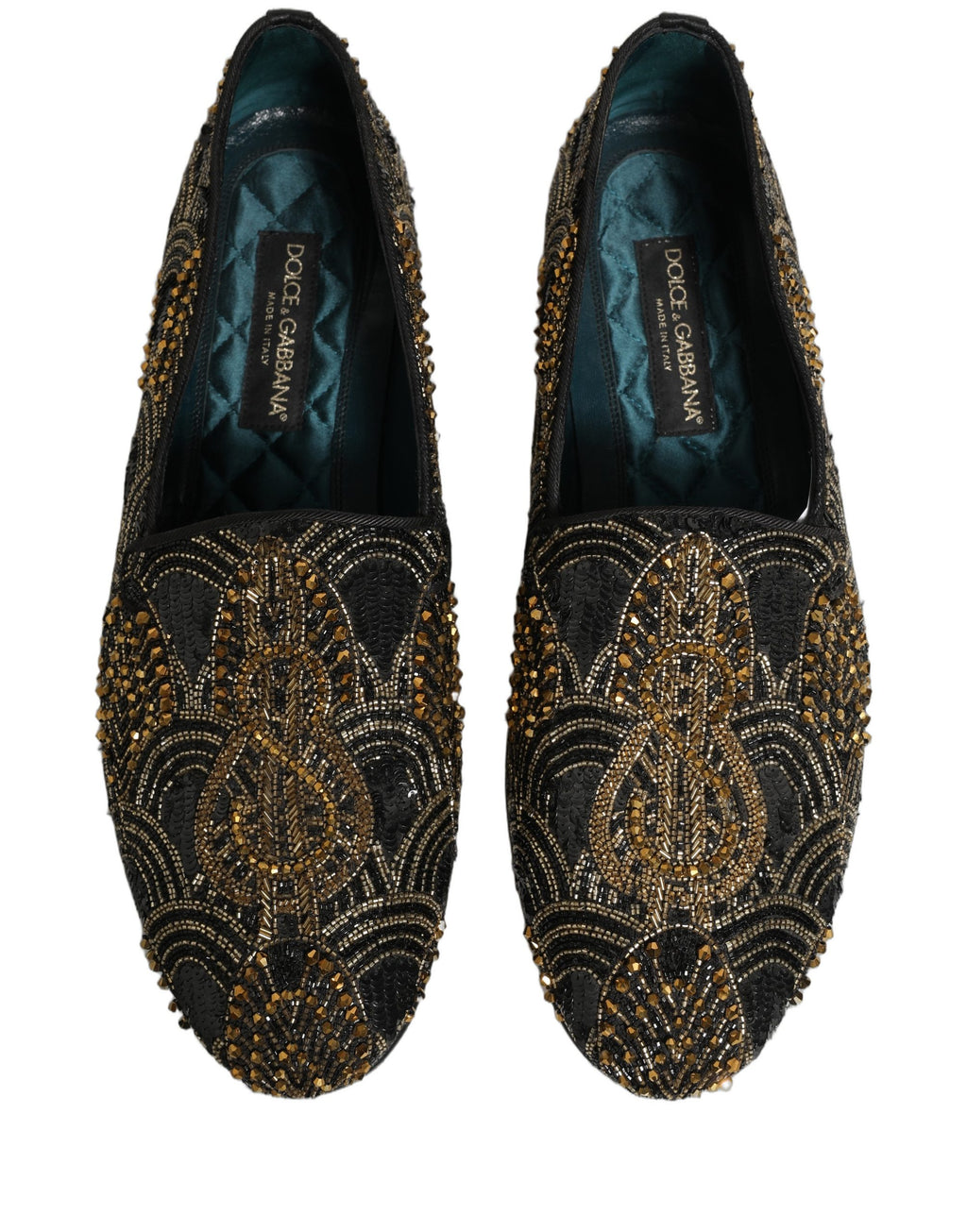 Dolce & Gabbana Black Gold Embellished Dress Loafers Shoes Dolce & Gabbana