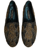 Dolce & Gabbana Black Gold Embellished Dress Loafers Shoes Dolce & Gabbana