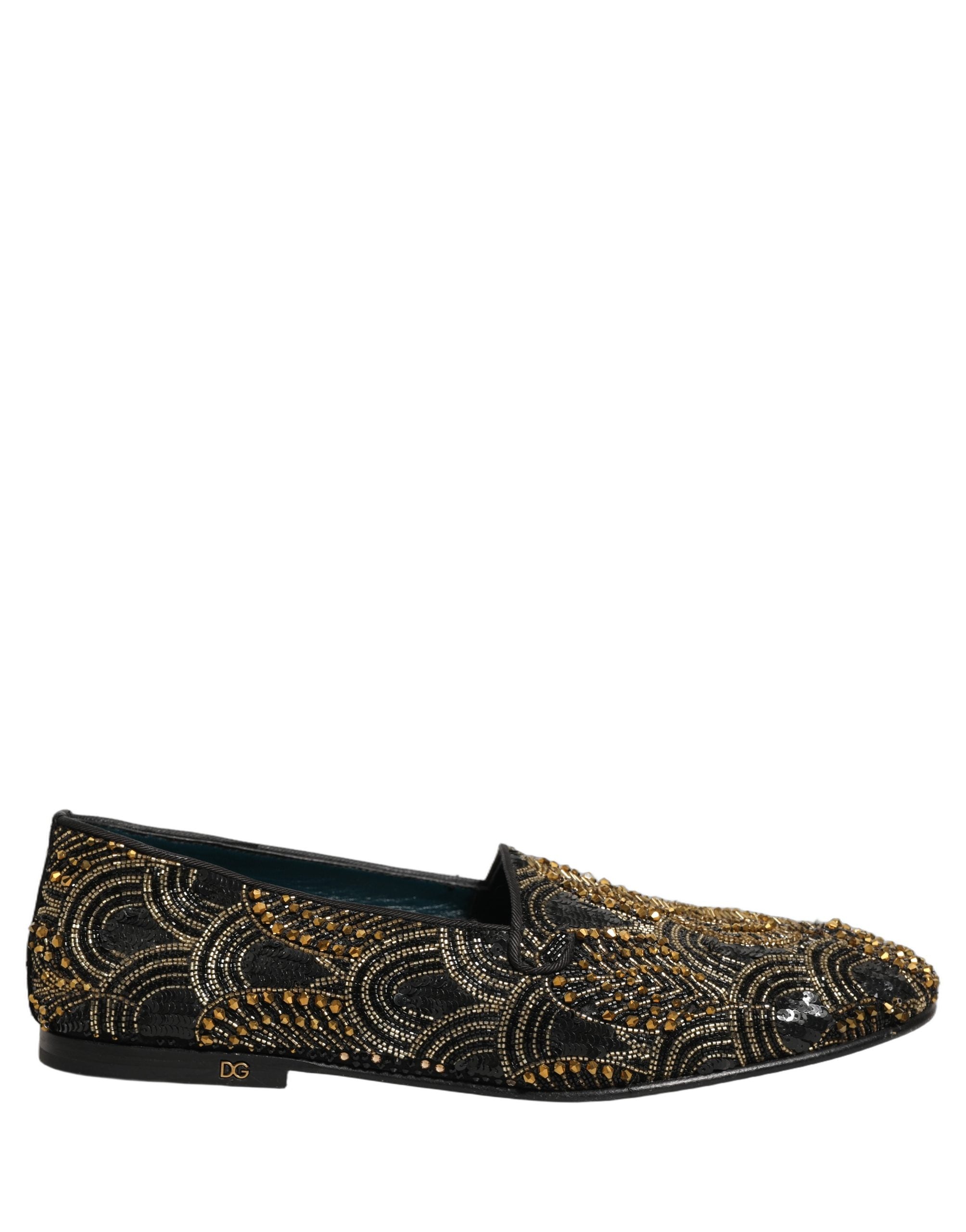Dolce & Gabbana Black Gold Embellished Dress Loafers Shoes Dolce & Gabbana