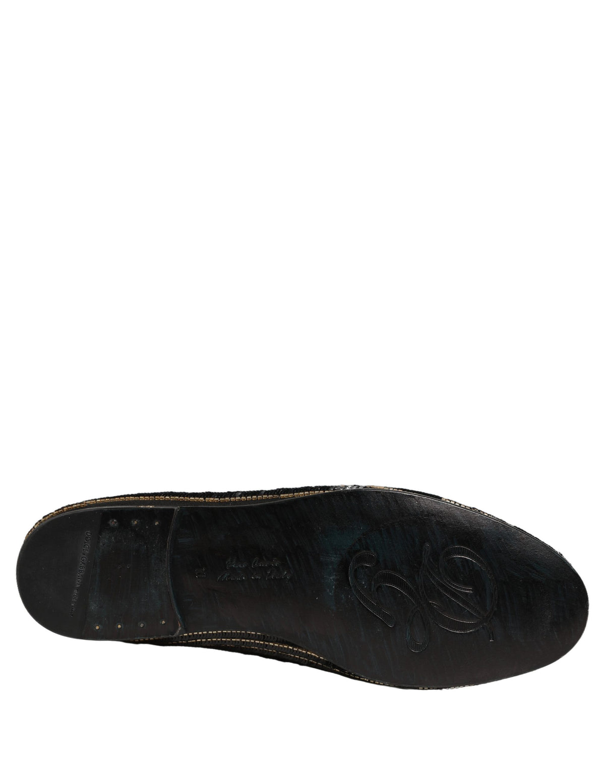 Dolce & Gabbana Black Gold Sequined Men Dress Loafers Shoes Dolce & Gabbana