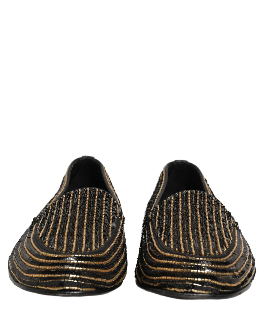 Dolce & Gabbana Black Gold Sequined Men Dress Loafers Shoes Dolce & Gabbana