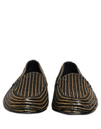 Dolce & Gabbana Black Gold Sequined Men Dress Loafers Shoes Dolce & Gabbana