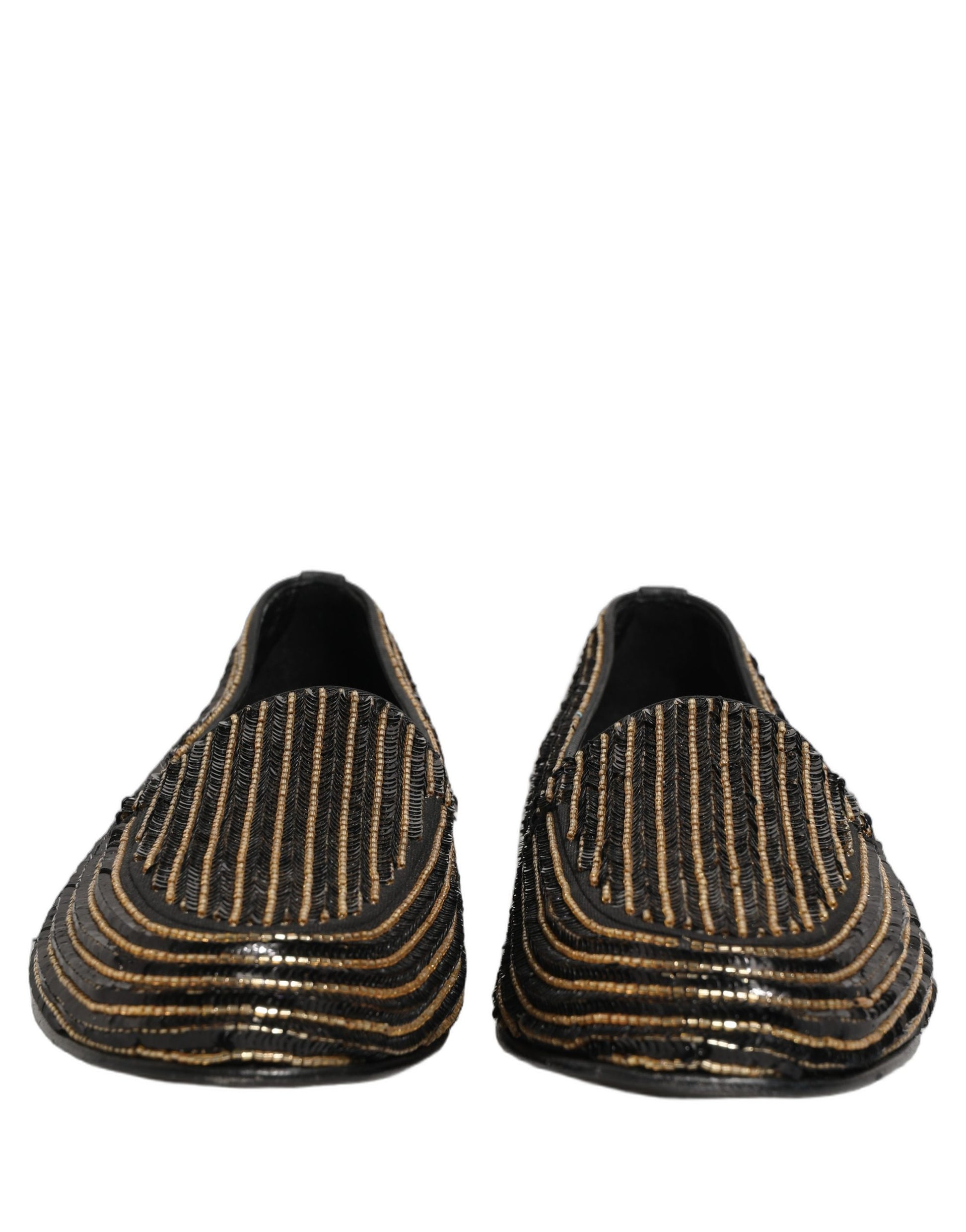 Dolce & Gabbana Black Gold Sequined Men Dress Loafers Shoes Dolce & Gabbana