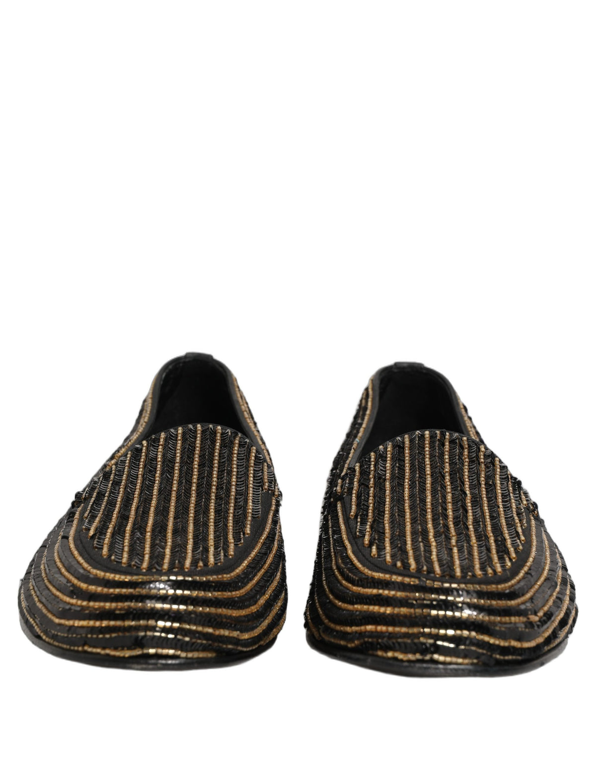 Dolce & Gabbana Black Gold Sequined Men Dress Loafers Shoes Dolce & Gabbana
