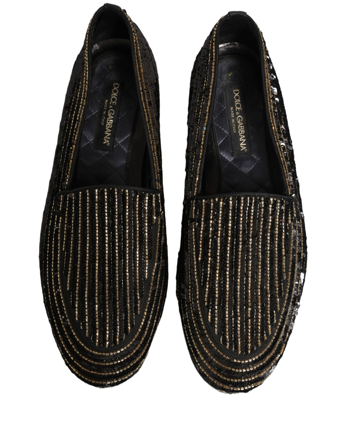 Dolce & Gabbana Black Gold Sequined Men Dress Loafers Shoes Dolce & Gabbana