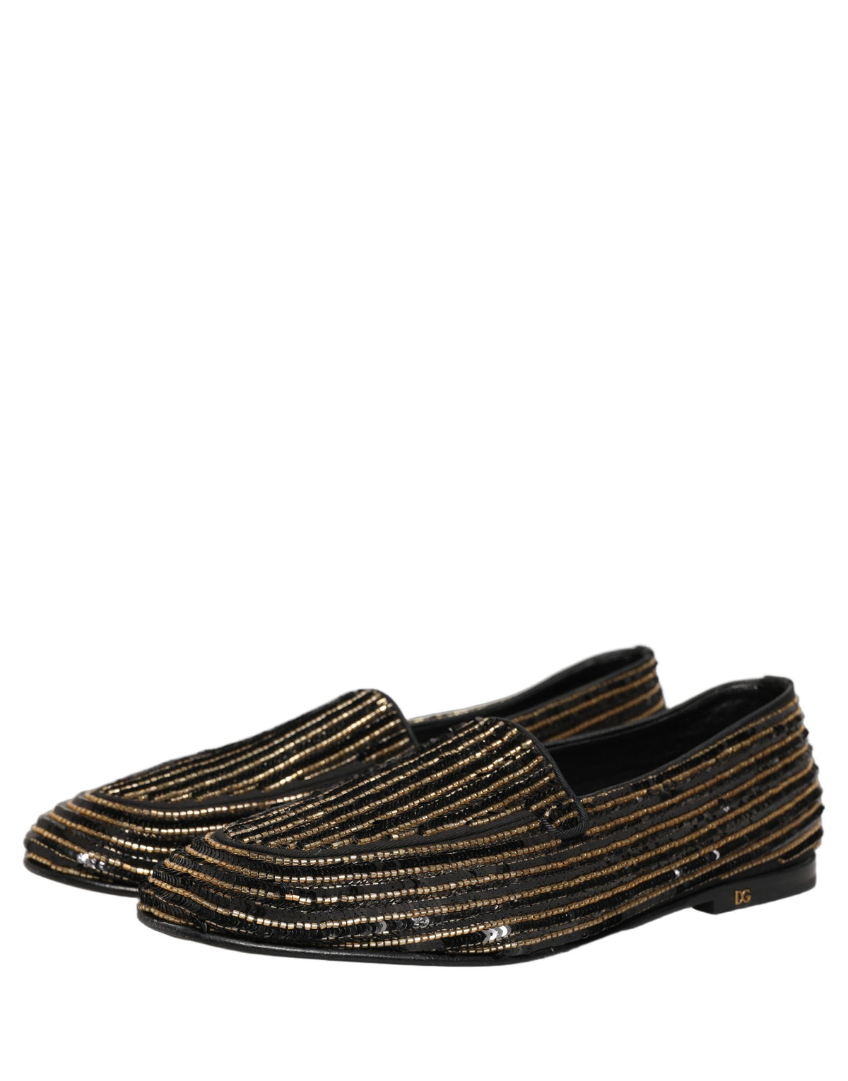 Dolce & Gabbana Black Gold Sequined Men Dress Loafers Shoes Dolce & Gabbana