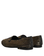 Dolce & Gabbana Black Gold Sequined Men Dress Loafers Shoes Dolce & Gabbana