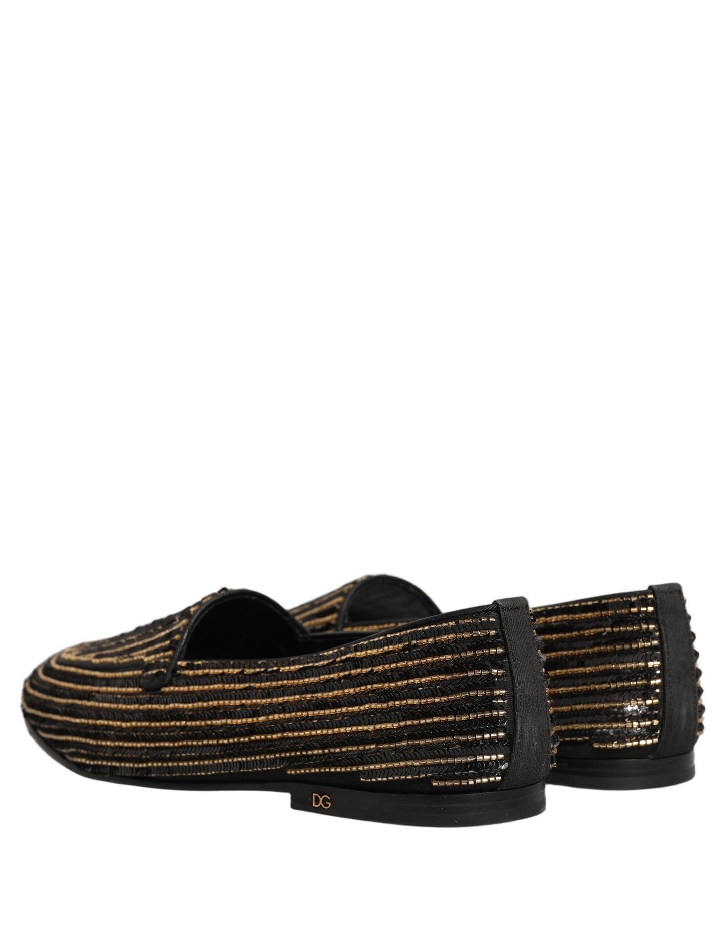 Dolce & Gabbana Black Gold Sequined Men Dress Loafers Shoes Dolce & Gabbana