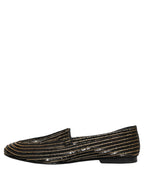Dolce & Gabbana Black Gold Sequined Men Dress Loafers Shoes Dolce & Gabbana