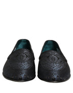 Dolce & Gabbana Blue Jacquard Leather Slip On Loafers Shoes Dolce & Gabbana