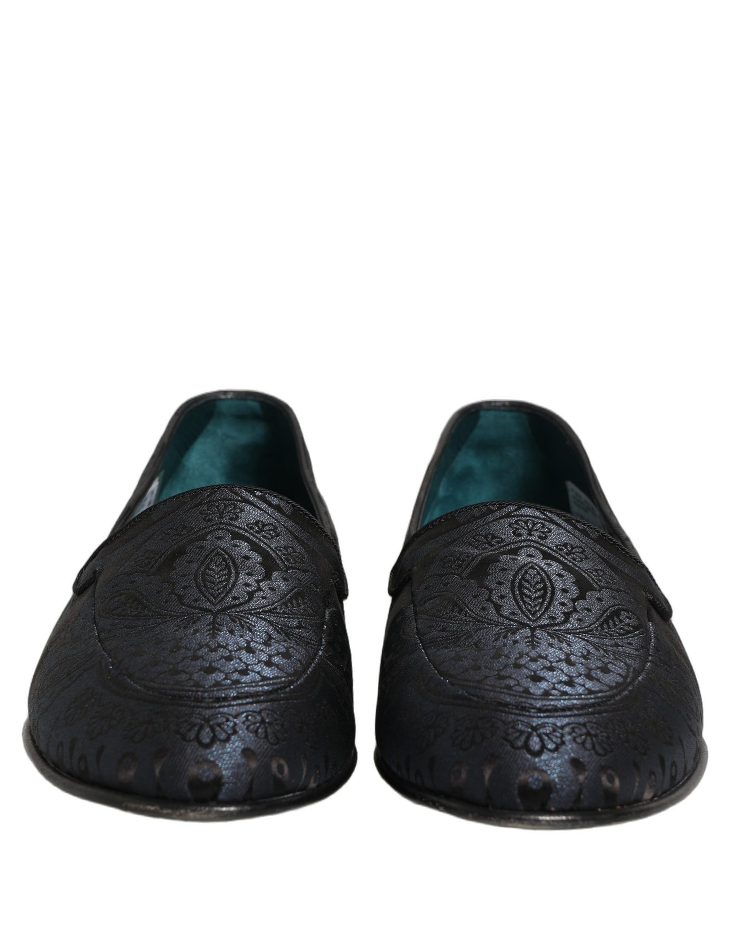 Dolce & Gabbana Blue Jacquard Leather Slip On Loafers Shoes Dolce & Gabbana