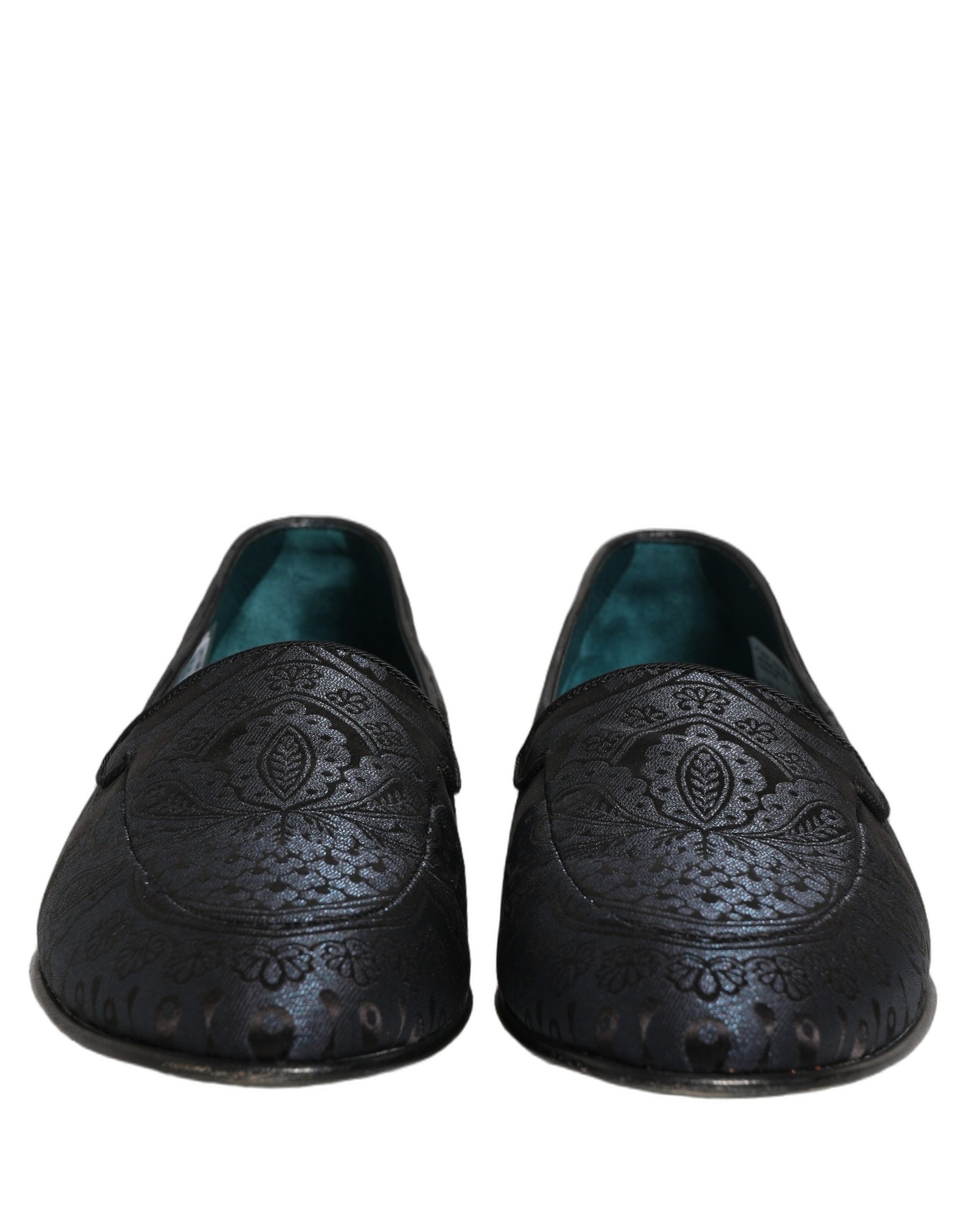 Dolce & Gabbana Blue Jacquard Leather Slip On Loafers Shoes Dolce & Gabbana