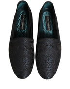 Dolce & Gabbana Blue Jacquard Leather Slip On Loafers Shoes Dolce & Gabbana