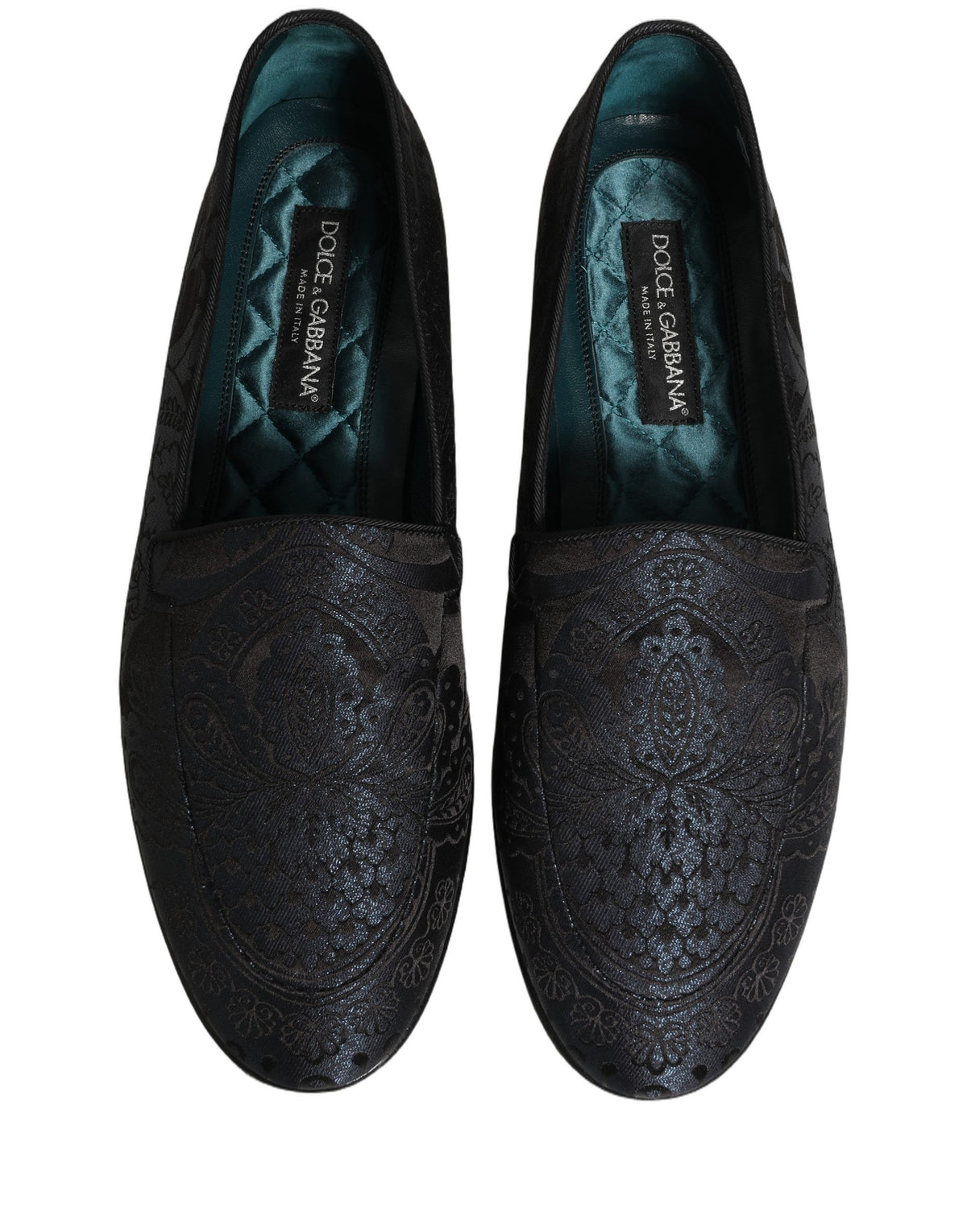 Dolce & Gabbana Blue Jacquard Leather Slip On Loafers Shoes Dolce & Gabbana