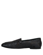 Dolce & Gabbana Blue Jacquard Leather Slip On Loafers Shoes Dolce & Gabbana