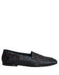 Dolce & Gabbana Silver Jacquard Leather Slip On Loafers Shoes Dolce & Gabbana