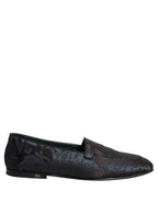 Dolce & Gabbana Silver Jacquard Leather Slip On Loafers Shoes Dolce & Gabbana