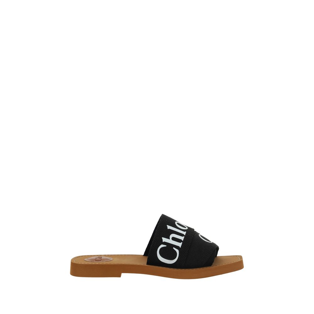 Chloé Black Linen Flat Sandals Chloé