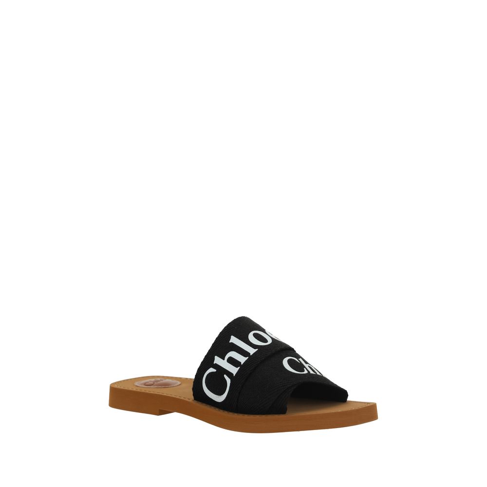 Chloé Black Linen Flat Sandals Chloé