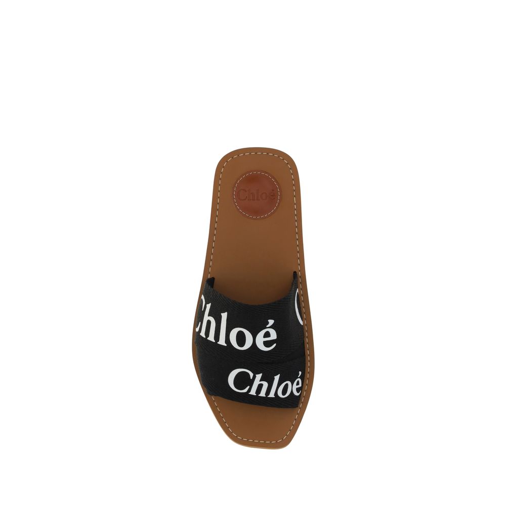 Chloé Black Linen Flat Sandals Chloé