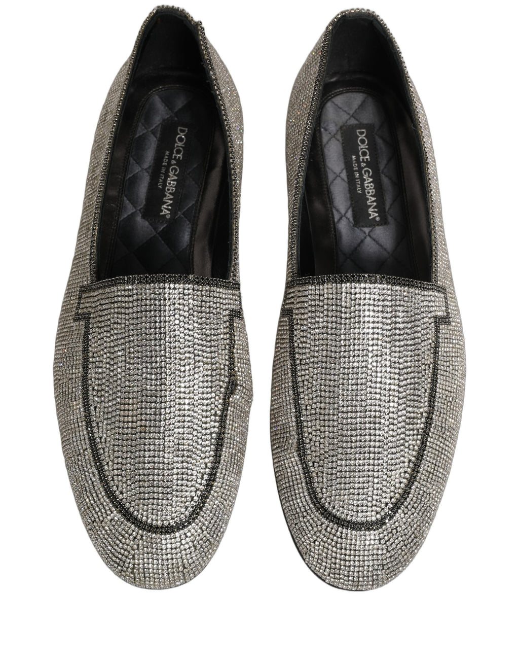 Dolce & Gabbana Silver Crystal Embellished Men Loafers Shoes Dolce & Gabbana