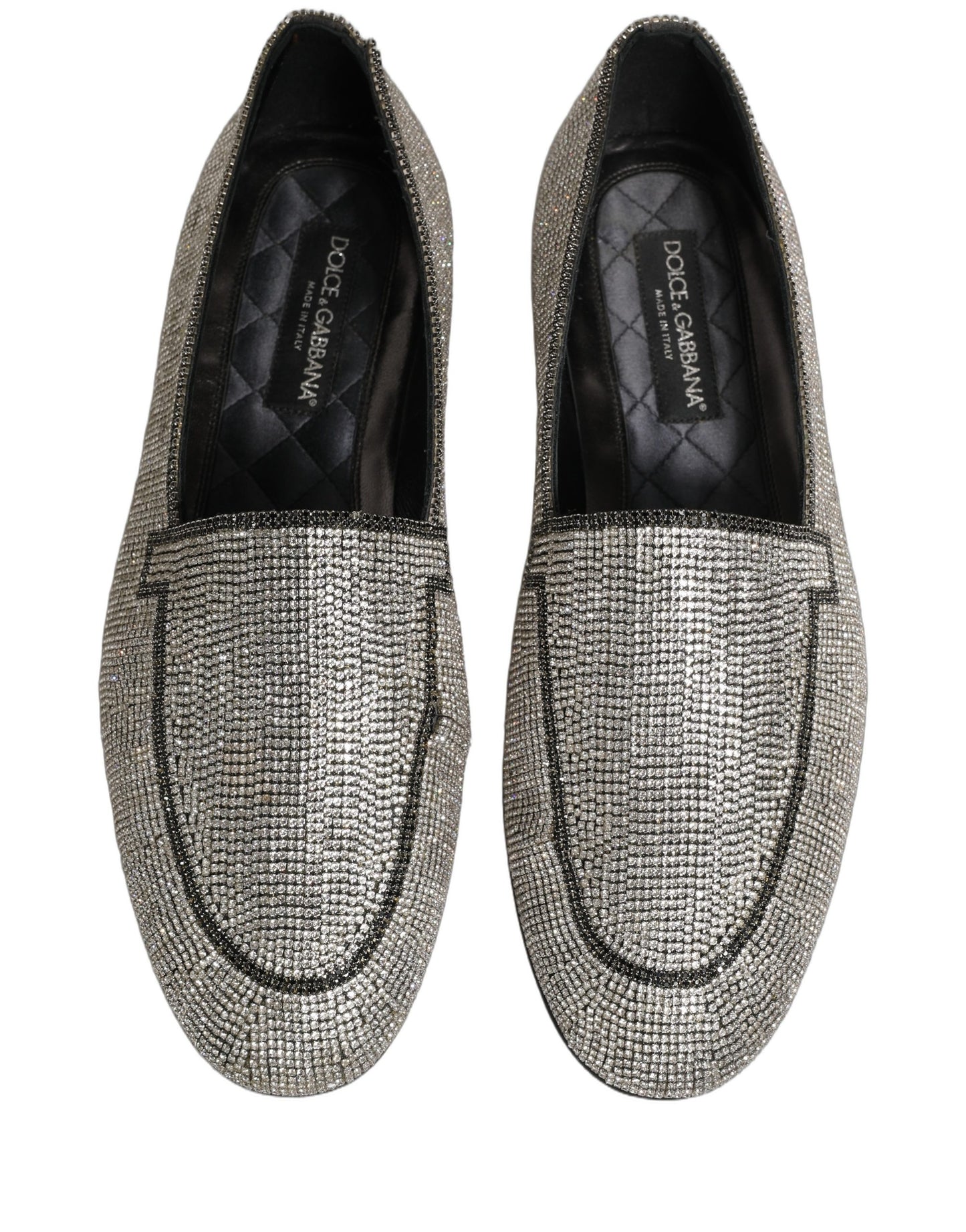 Dolce & Gabbana Silver Crystal Embellished Men Loafers Shoes Dolce & Gabbana