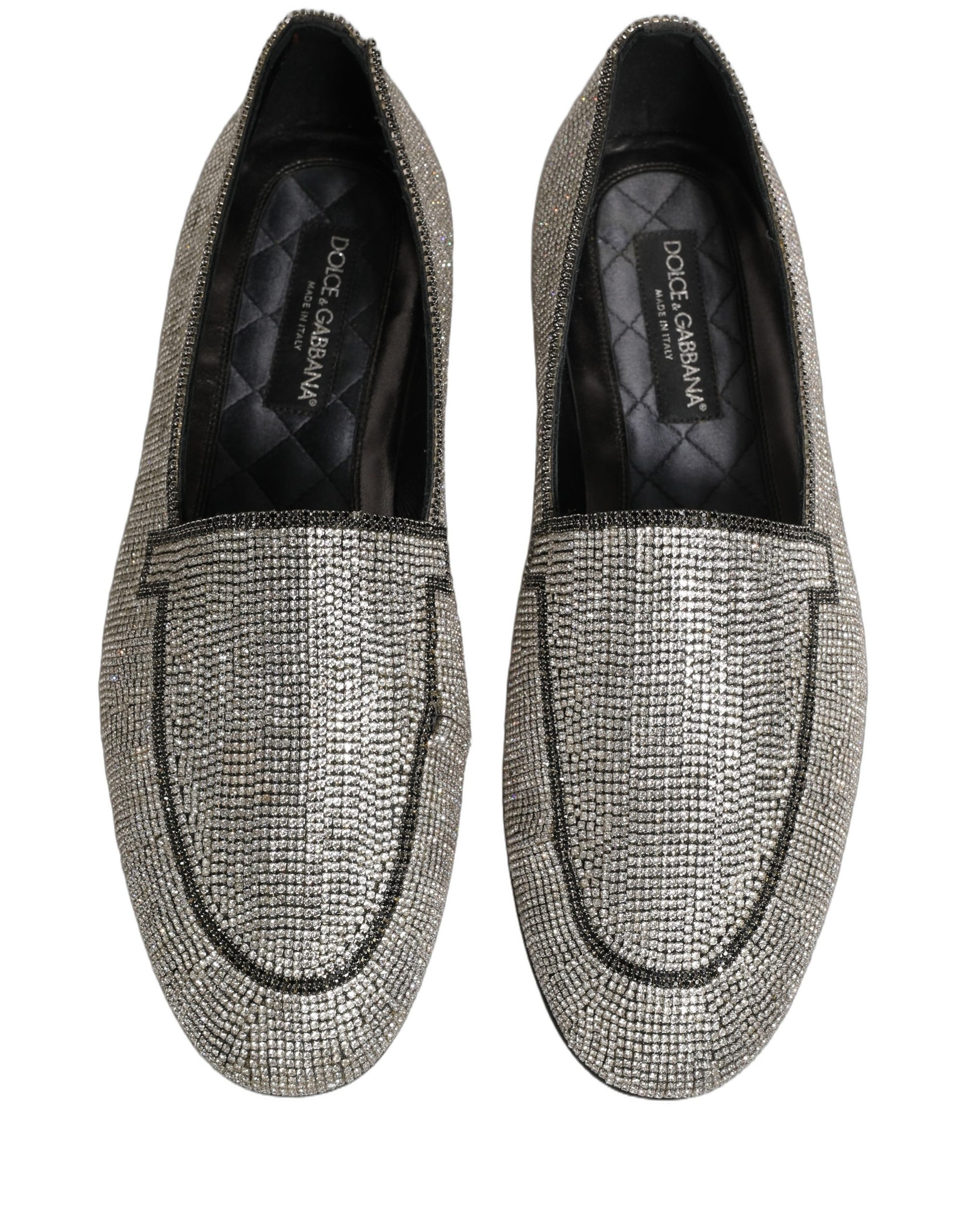 Dolce & Gabbana Silver Crystal Embellished Men Loafers Shoes Dolce & Gabbana