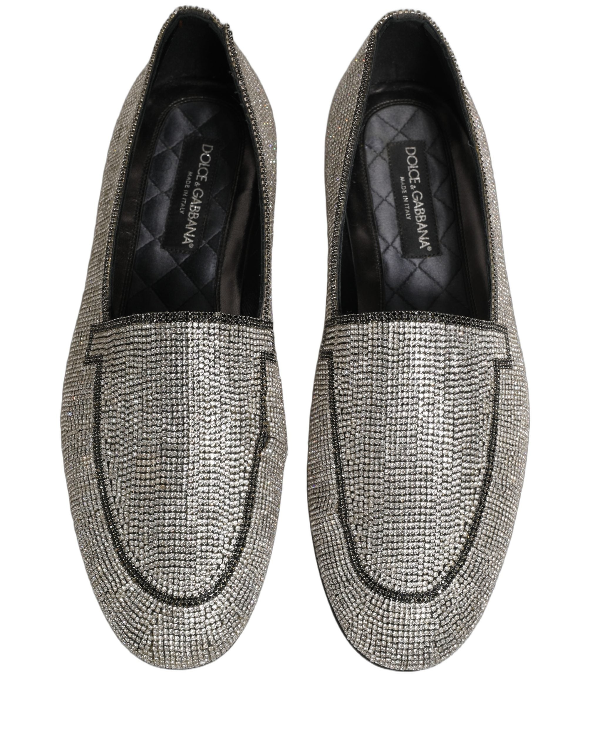 Dolce & Gabbana Silver Crystal Embellished Men Loafers Shoes Dolce & Gabbana