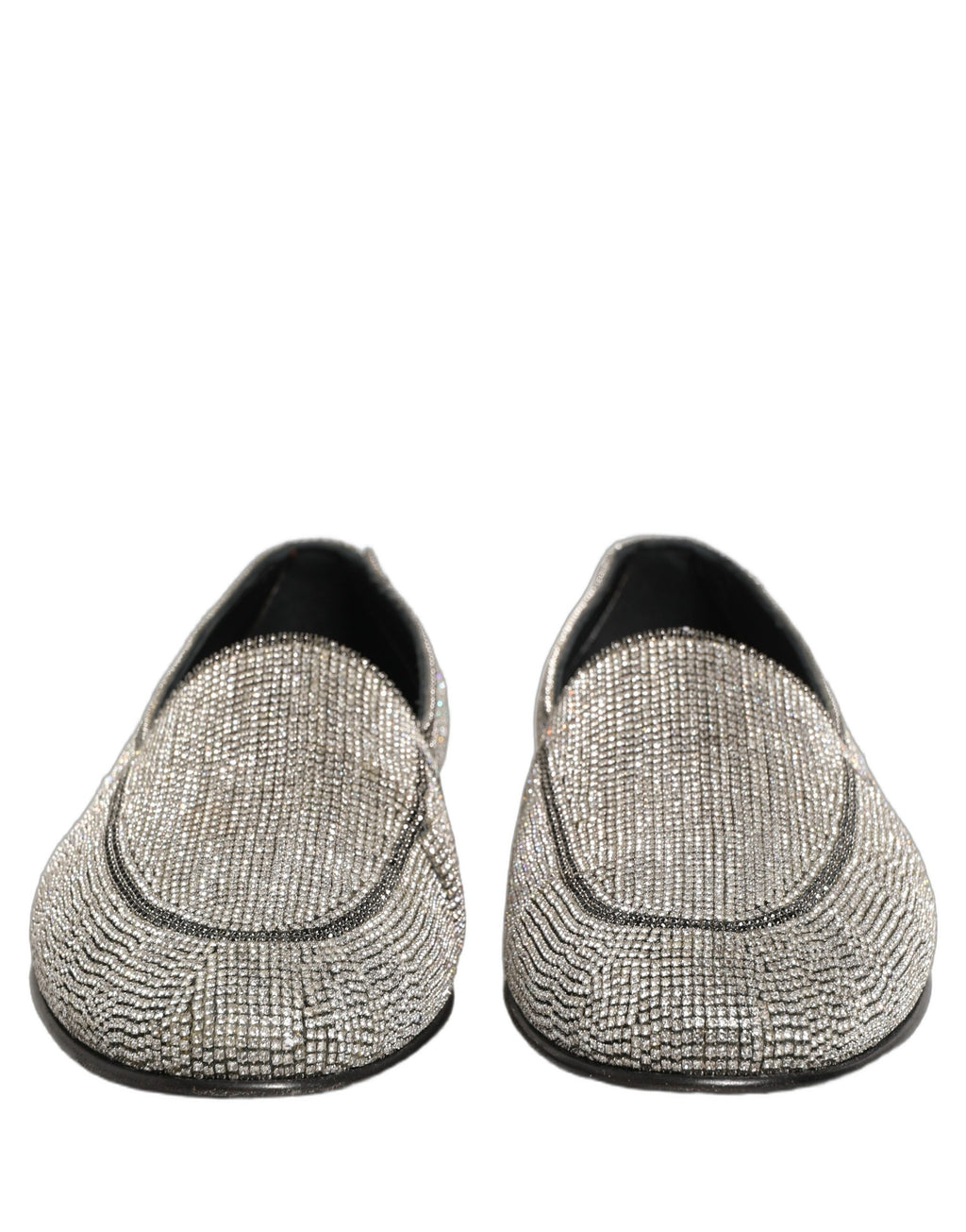 Dolce & Gabbana Silver Crystal Embellished Men Loafers Shoes Dolce & Gabbana